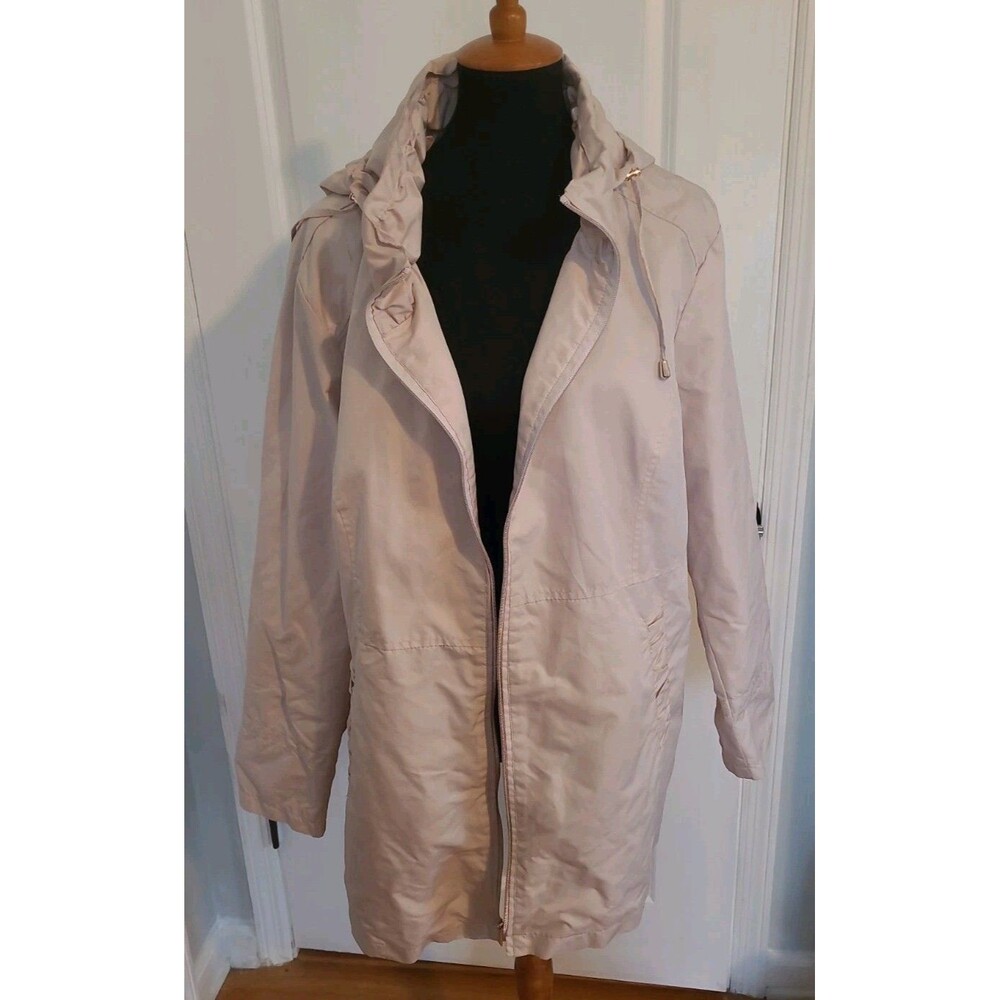 Intl Details Women’s Full Zip Hooded Rain Jacket, Tan Lined  Size 2X